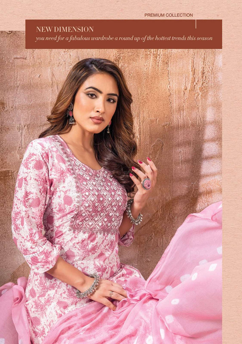 Wanna Present Kanika Fancy 3pcs Set Thread Work Kurti With Pant And Chiffon Dupatta Catalogue