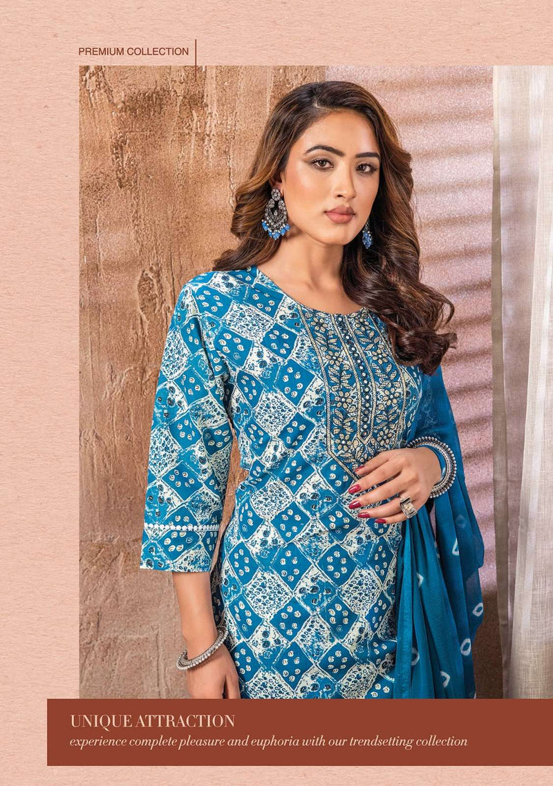 Wanna Present Kanika Fancy 3pcs Set Thread Work Kurti With Pant And Chiffon Dupatta Catalogue