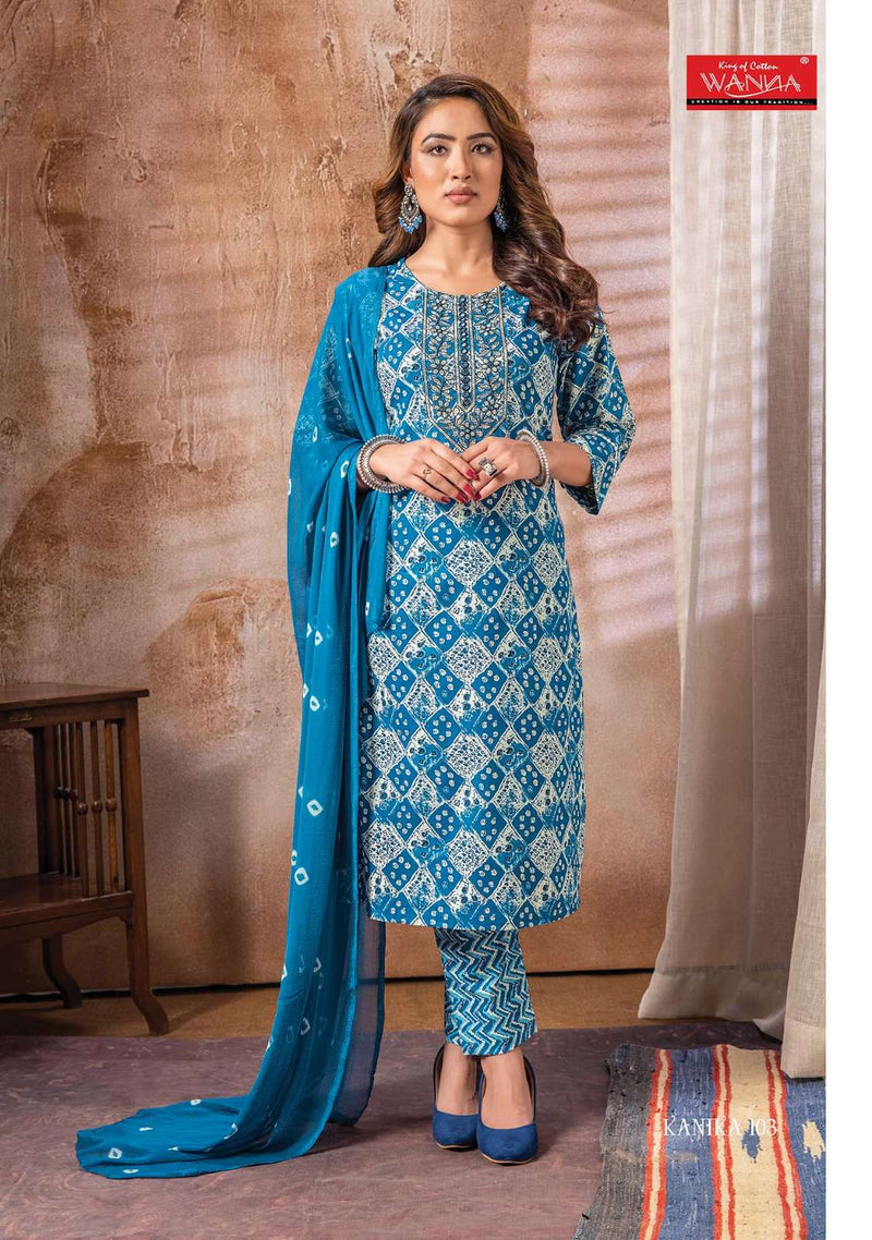Wanna Present Kanika Fancy 3pcs Set Thread Work Kurti With Pant And Chiffon Dupatta Catalogue