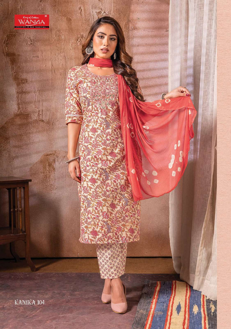 Wanna Present Kanika Fancy 3pcs Set Thread Work Kurti With Pant And Chiffon Dupatta Catalogue