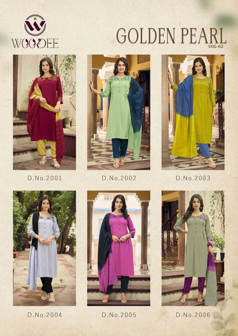 Woodee Golden Pearl Vol 2 Rayon Casual Wear Kurti Plazo Dupatta Set