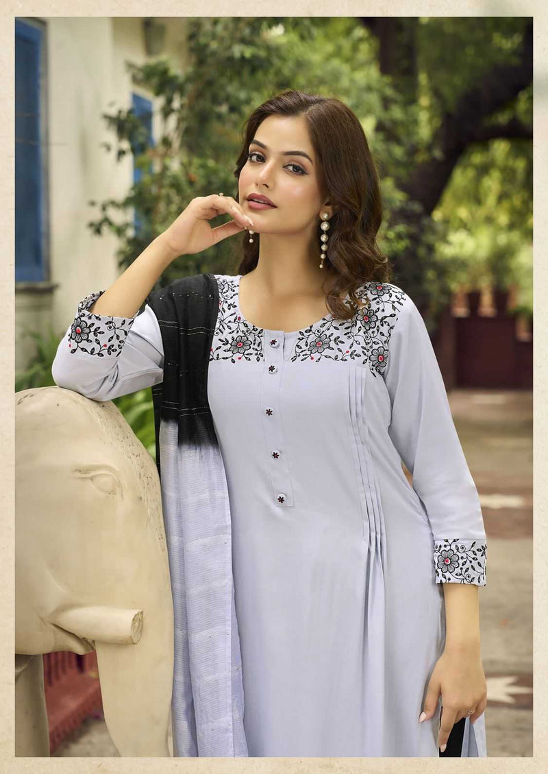 Woodee Golden Pearl Vol 2 Rayon Casual Wear Kurti Plazo Dupatta Set