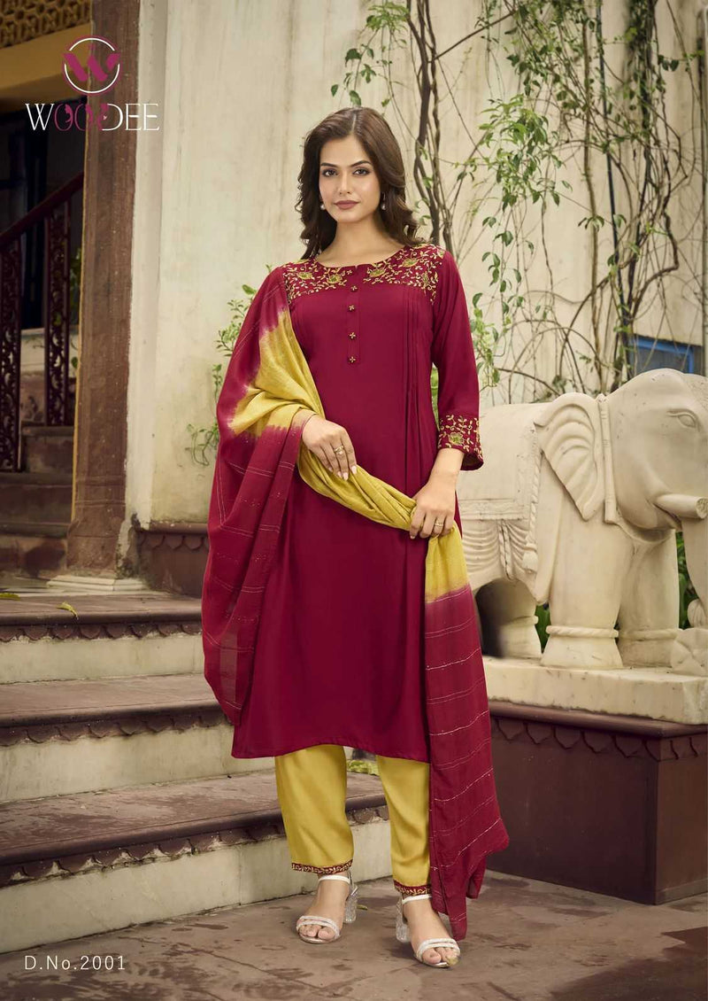 Woodee Golden Pearl Vol 2 Rayon Casual Wear Kurti Plazo Dupatta Set