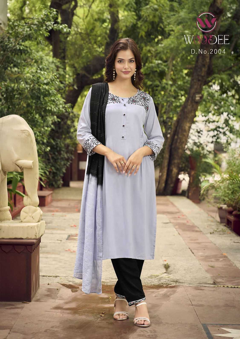 Woodee Golden Pearl Vol 2 Rayon Casual Wear Kurti Plazo Dupatta Set