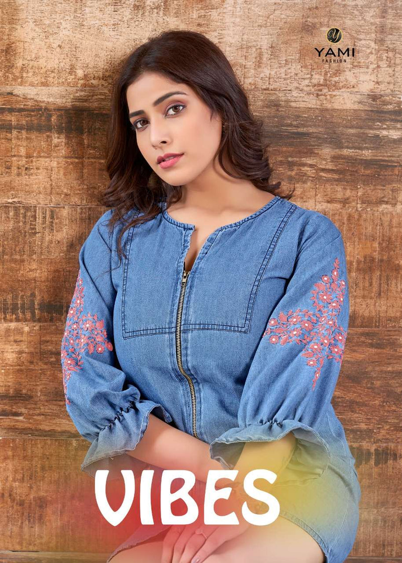 Yami Fashion Vibes Denim Machine Embroidery Fancy Tunics Tops