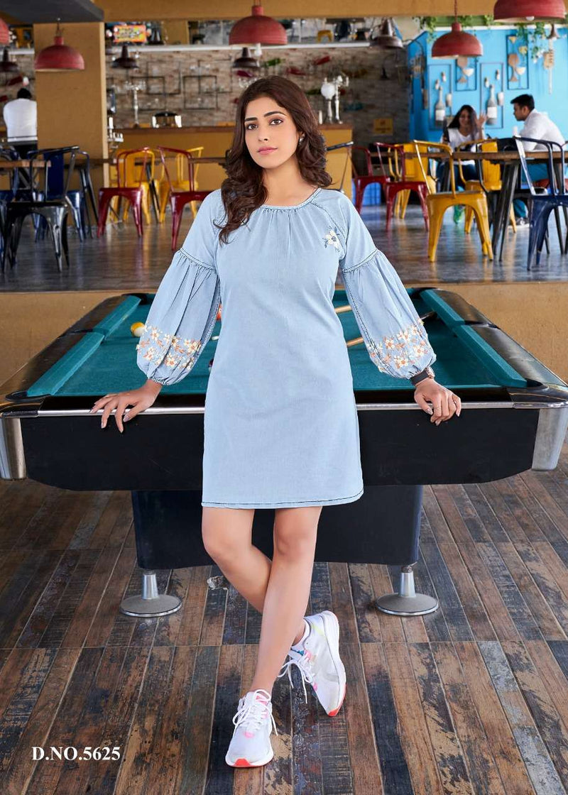 Yami Fashion Vibes Denim Machine Embroidery Fancy Tunics Tops