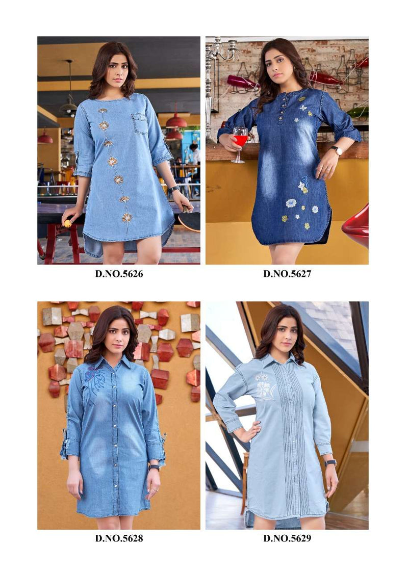 Yami Fashion Vibes Denim Machine Embroidery Fancy Tunics Tops