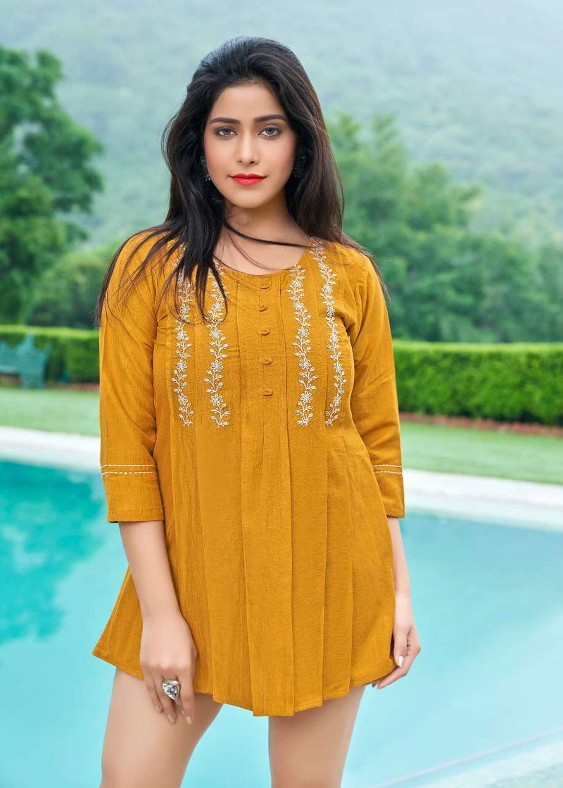 Yami Fashion Rare Vol 2 Chinon Viscose Machine Embroidery Fancy Daily Wear Short Tunic Tops