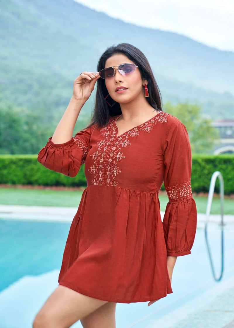 Yami Fashion Rare Vol 2 Chinon Viscose Machine Embroidery Fancy Daily Wear Short Tunic Tops