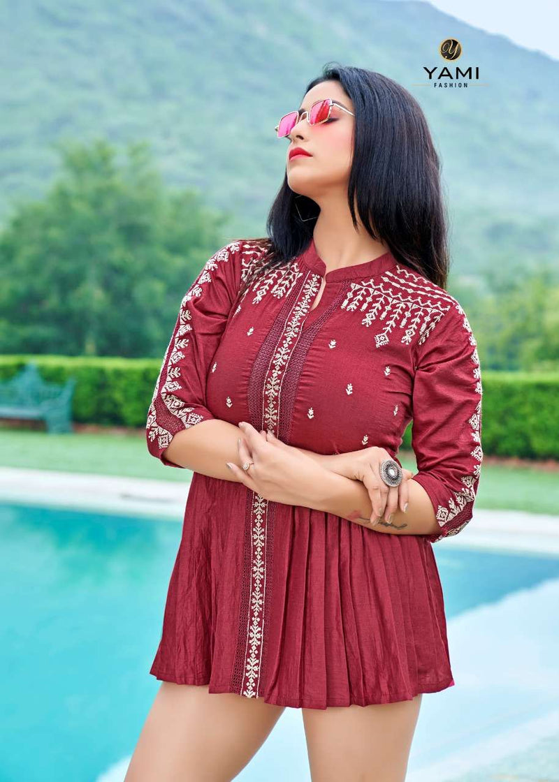 Yami Fashion Rare Vol 2 Chinon Viscose Machine Embroidery Fancy Daily Wear Short Tunic Tops