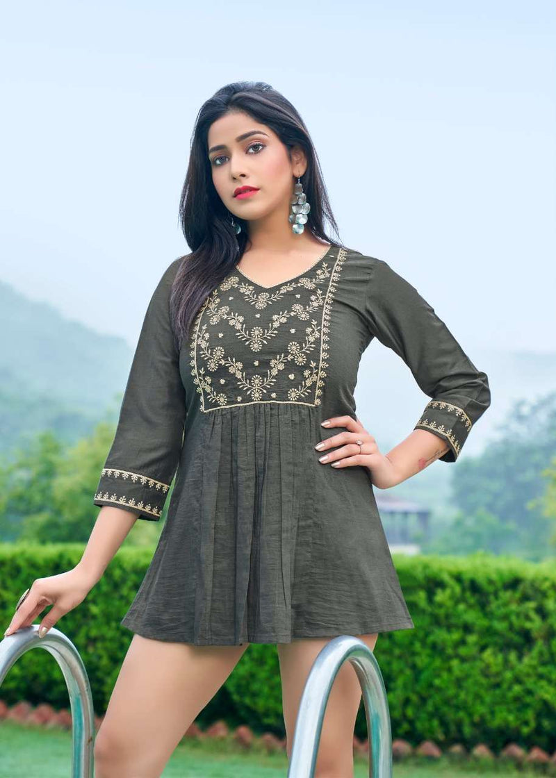 Yami Fashion Rare Vol 2 Chinon Viscose Machine Embroidery Fancy Daily Wear Short Tunic Tops