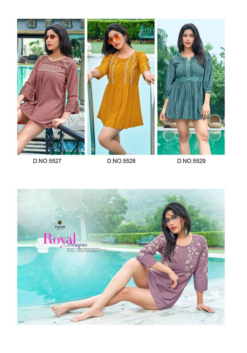 Yami Fashion Rare Vol 2 Chinon Viscose Machine Embroidery Fancy Daily Wear Short Tunic Tops