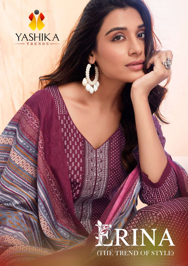 Yashika Trends Erina Cotton Printed Neck And Daman Embrodery Work Salwar Suit