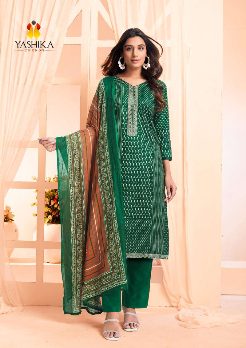 Yashika Trends Erina Cotton Printed Neck And Daman Embrodery Work Salwar Suit