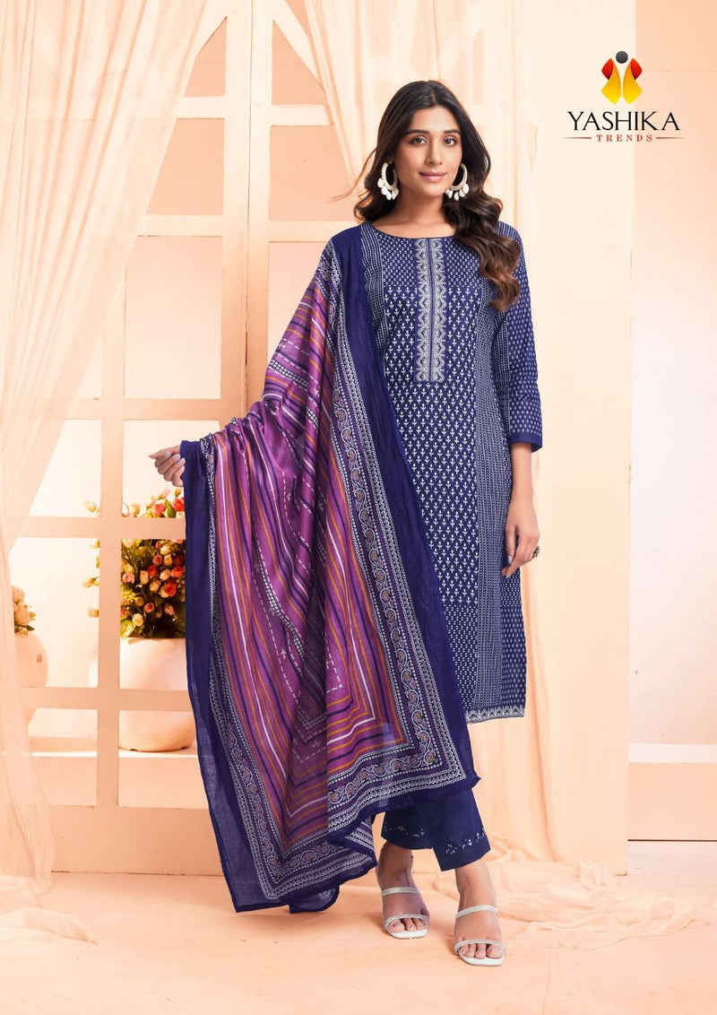 Yashika Trends Erina Cotton Printed Neck And Daman Embrodery Work Salwar Suit