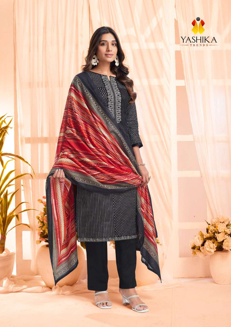 Yashika Trends Erina Cotton Printed Neck And Daman Embrodery Work Salwar Suit