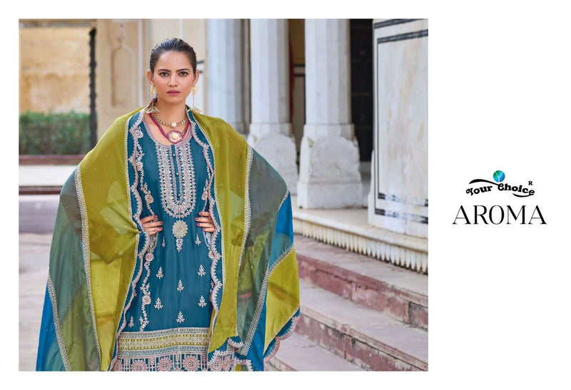Your Choice Aroma Chinon Heavy Designer Party Wear Stiched Suit
