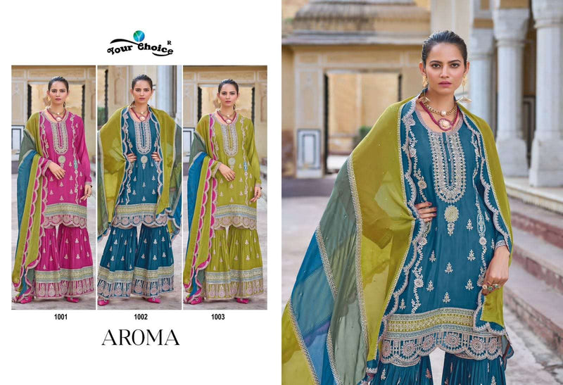 Your Choice Aroma Chinon Heavy Designer Party Wear Stiched Suit