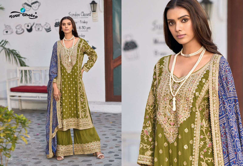 Your Choice Bandhej Chinon Heavy Designer Sharara Suit For Party Wear