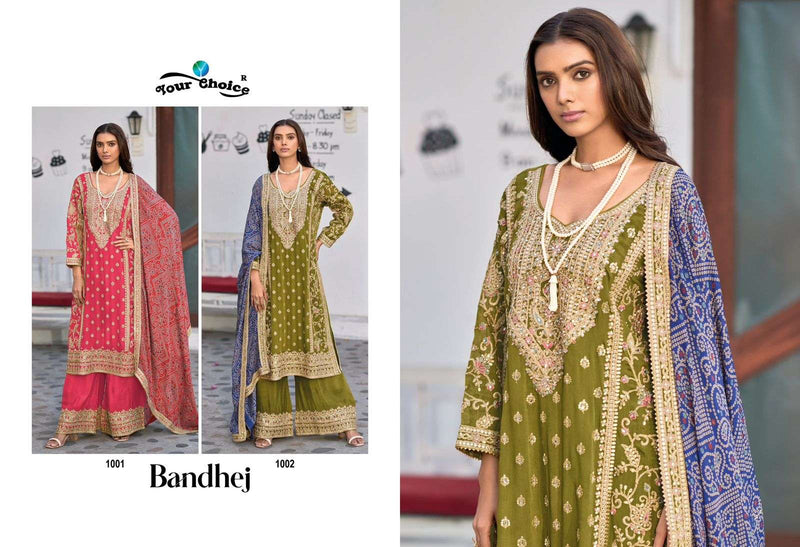 Your Choice Bandhej Chinon Heavy Designer Sharara Suit For Party Wear