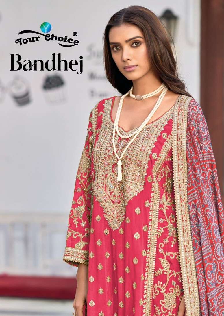 Your Choice Bandhej Chinon Heavy Designer Sharara Suit For Party Wear