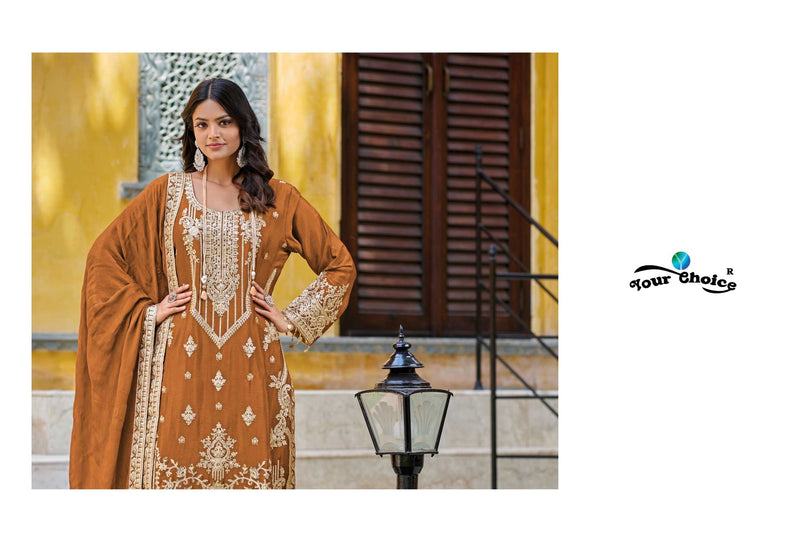 Your Choice Farah Chinon Heavy Designer Wedding Wear Suit Collection