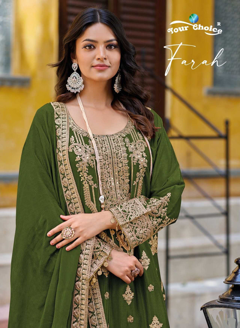 Your Choice Farah Chinon Heavy Designer Wedding Wear Suit Collection