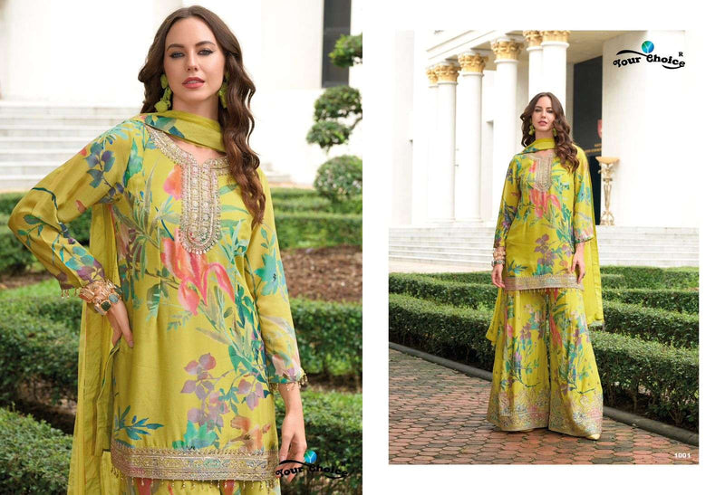 Your Choice Ginni Chinon Heavy Designer Wedding Wear Kurti Sharara Dupatta Set