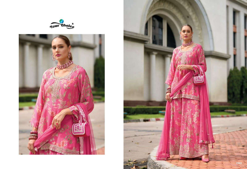 Your Choice Ginni Chinon Heavy Designer Wedding Wear Kurti Sharara Dupatta Set