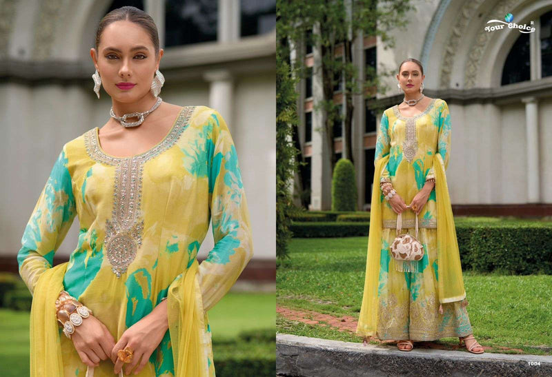 Your Choice Ginni Chinon Heavy Designer Wedding Wear Kurti Sharara Dupatta Set
