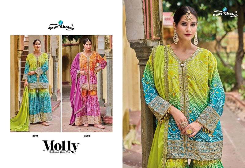 Your Choice Molly Chinon Designer Wedding Wear Bandhani Sharara Set