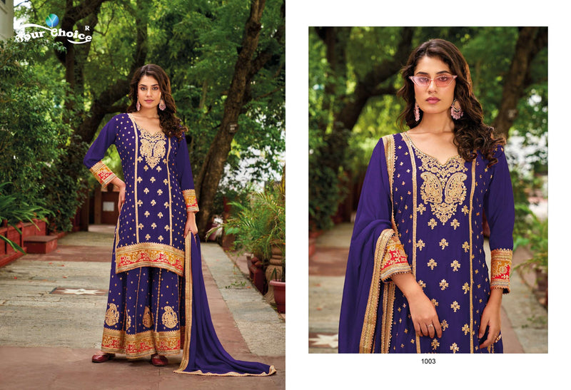 Your Choice Olive Pluse Chinon Designer Party Wear Straight Kurti Sharara Collection