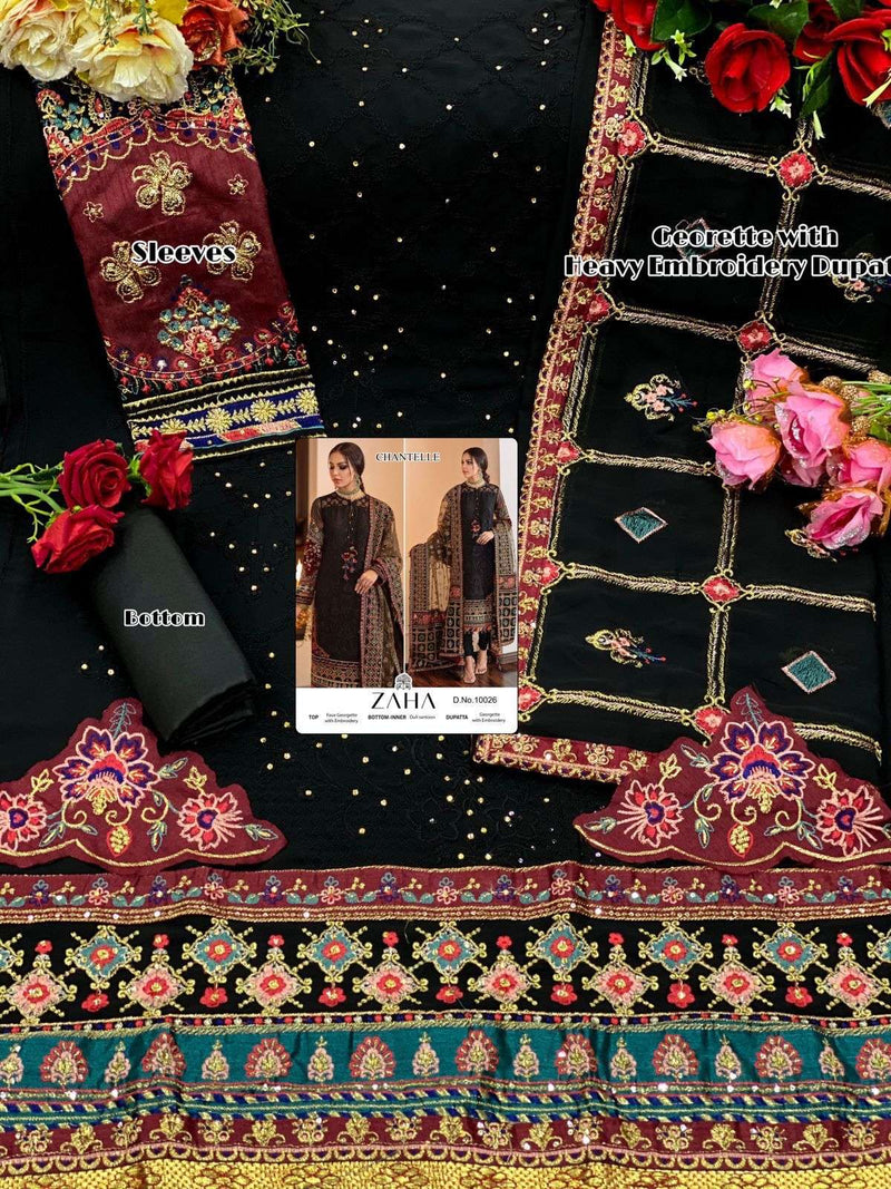 Zaha D No 10026 Design Georgette With Heavy Embroidered Pakistani Suit