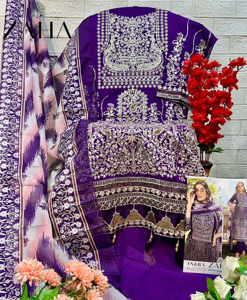 Zaha Inara Vol 1 Cotton Heavy Embroidery Designer Party Wear Salwar Suit