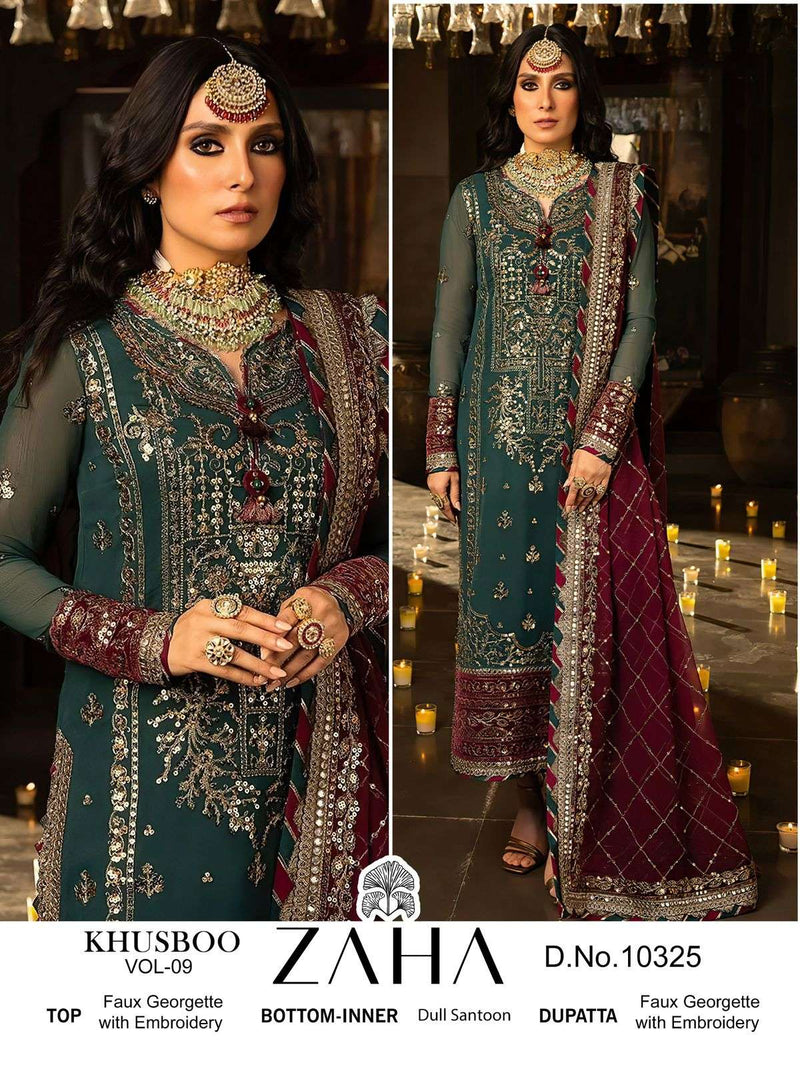 Zaha Khusboo Vol 9 Georgette With Heavy Embroidered Heavy Designer Semi Stitched Salwar Suit