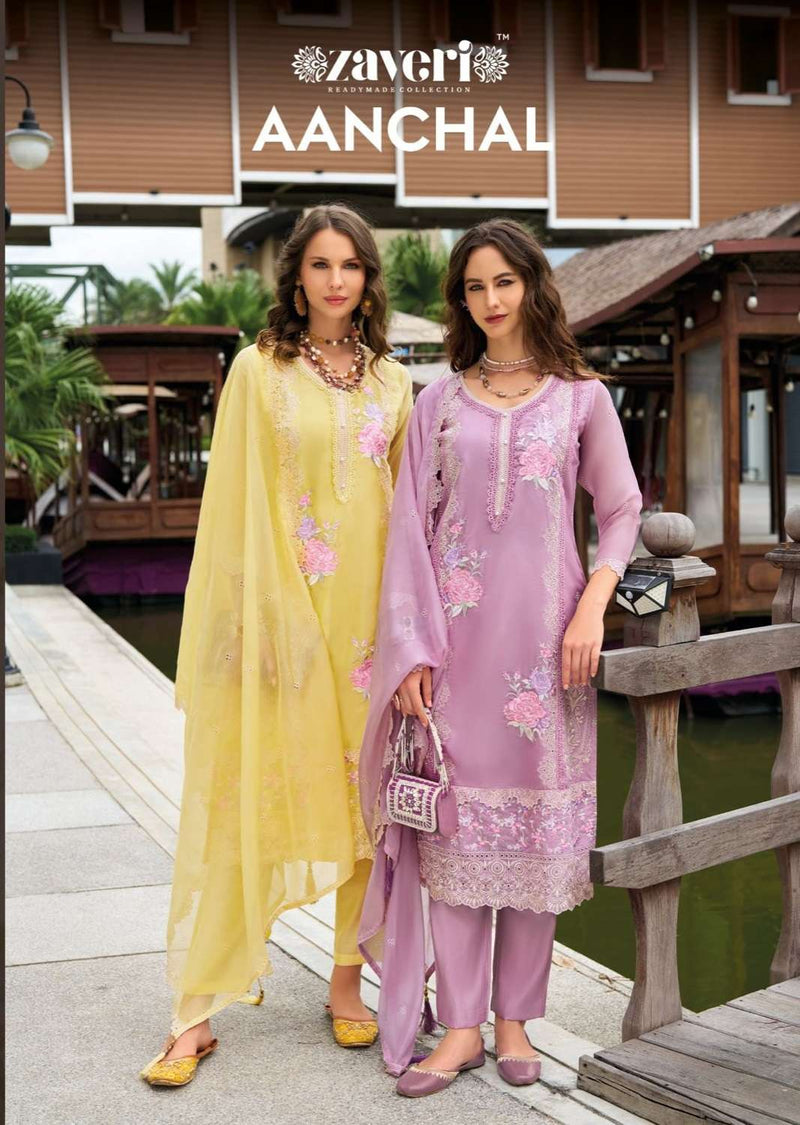 Zaveri Women Beauty Aanchal Organza Emboidery Work Stylish Designer Kurti Combo Set