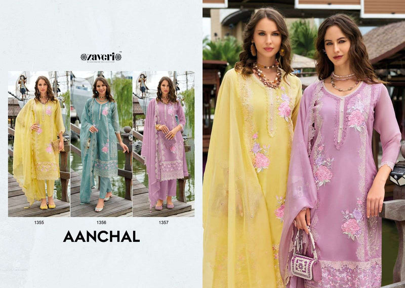 Zaveri Women Beauty Aanchal Organza Emboidery Work Stylish Designer Kurti Combo Set