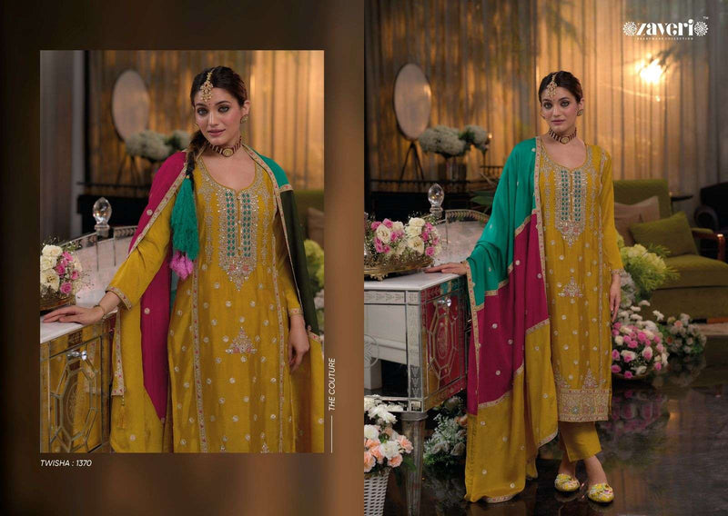 Zaveri Women Beauty Twisha Vol 2 Chinon Emboidery Work Party Wear Kurti Pant Dupatta Set