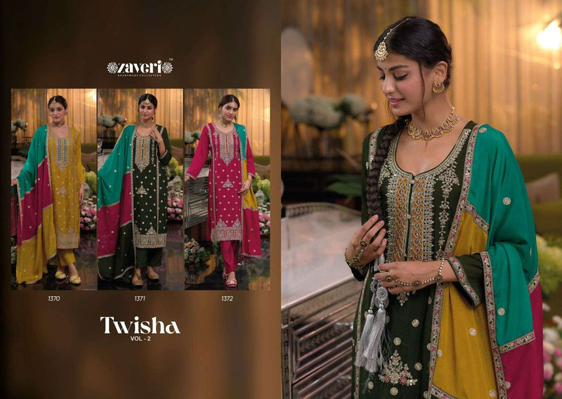 Zaveri Women Beauty Twisha Vol 2 Chinon Emboidery Work Party Wear Kurti Pant Dupatta Set