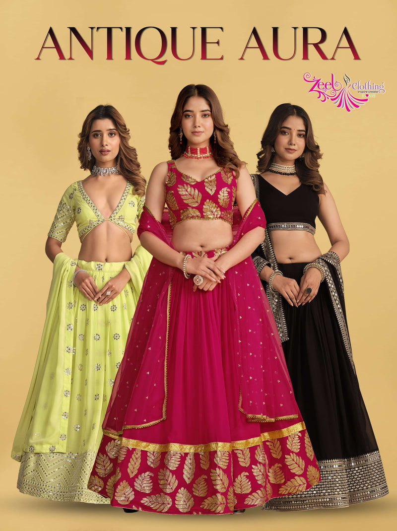 Zeel Clothing Antique Aura Silk Designer Wedding Wear Lehenga Choli Collection