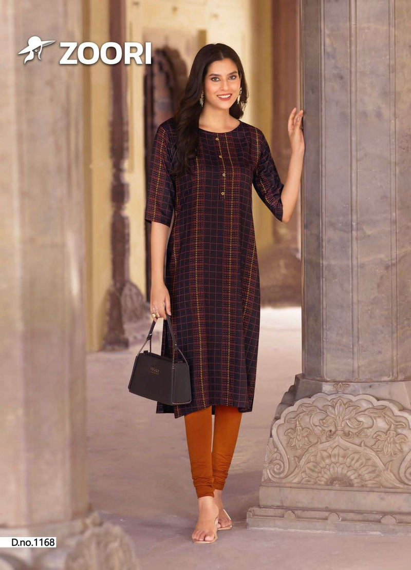 Zoori Akshara Vol 28 Rayon Print Fancy Straight Style Kurti For Daily Wear