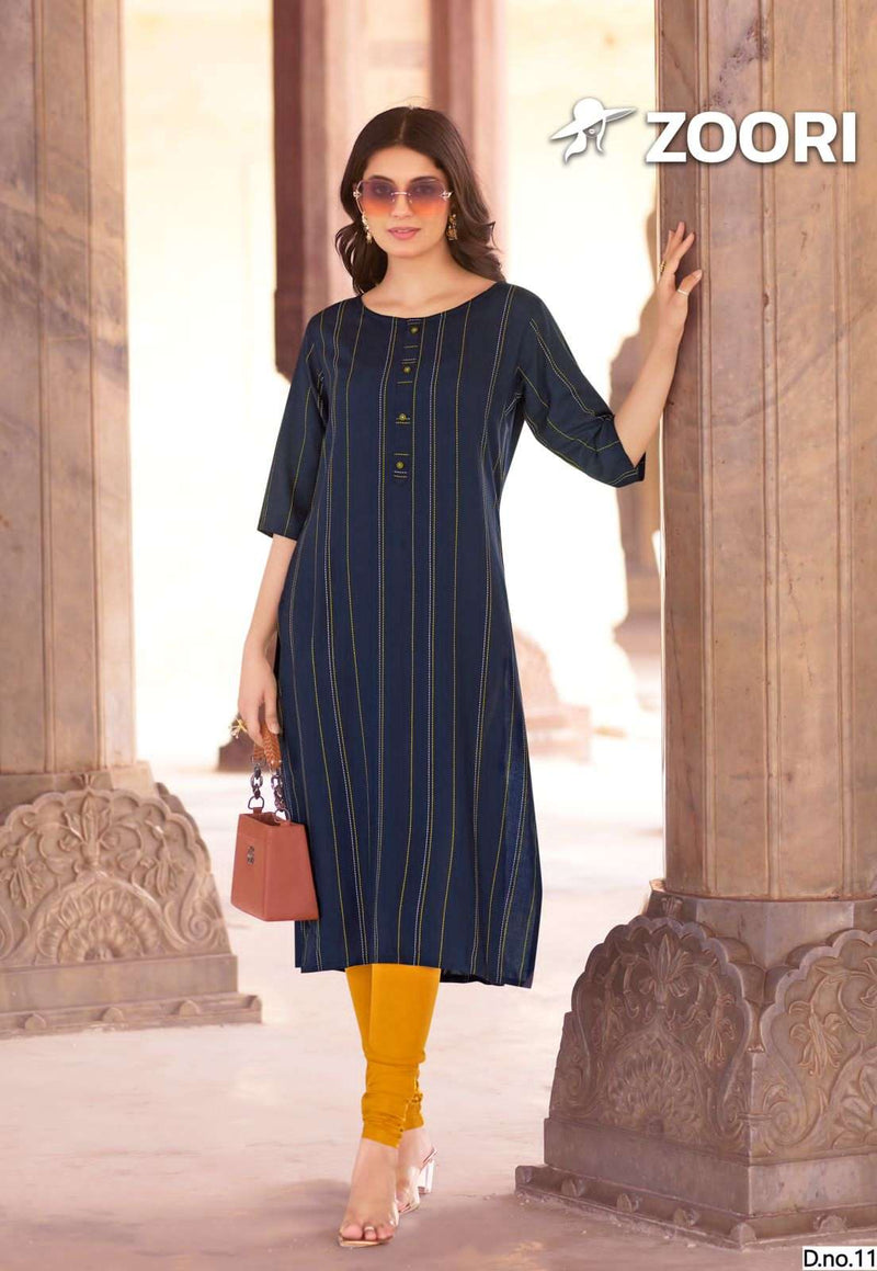 Zoori Akshara Vol 28 Rayon Print Fancy Straight Style Kurti For Daily Wear