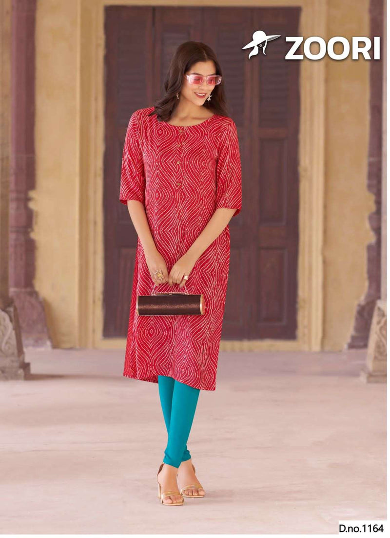 Zoori Akshara Vol 28 Rayon Print Fancy Straight Style Kurti For Daily Wear