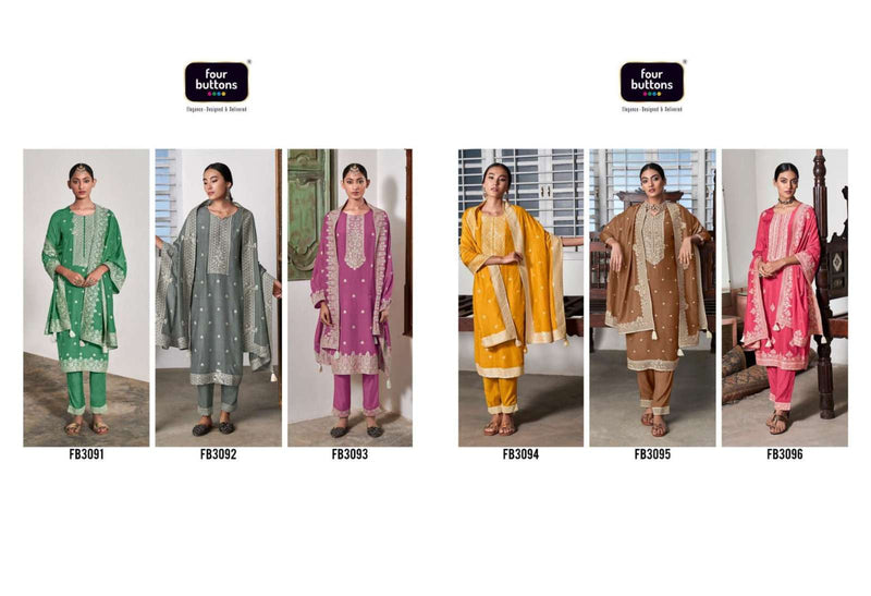 Four Buttons Zoya Vol 2 Pure Muslin Lakhnavi Jacquard Hand Work Salwar Kameez