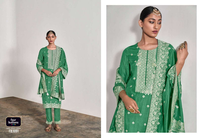 Four Buttons Zoya Vol 2 Pure Muslin Lakhnavi Jacquard Hand Work Salwar Kameez