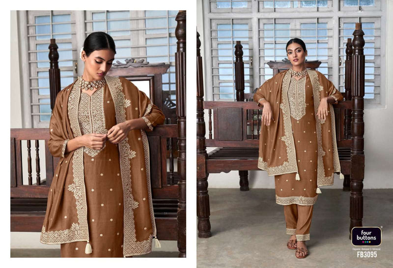 Four Buttons Zoya Vol 2 Pure Muslin Lakhnavi Jacquard Hand Work Salwar Kameez