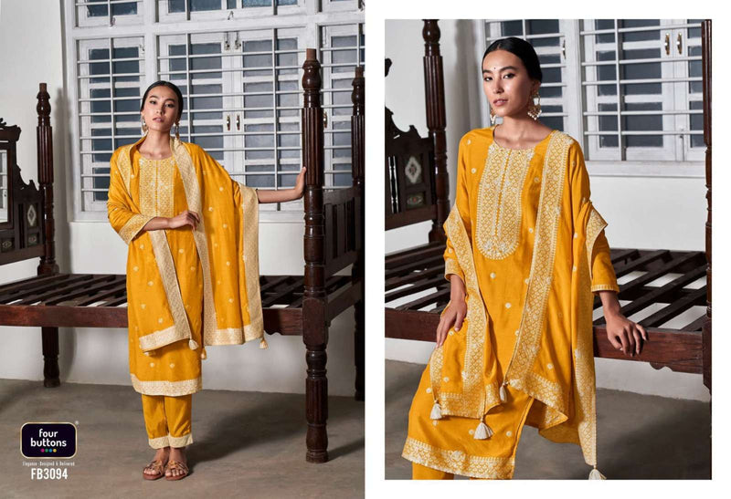 Four Buttons Zoya Vol 2 Pure Muslin Lakhnavi Jacquard Hand Work Salwar Kameez
