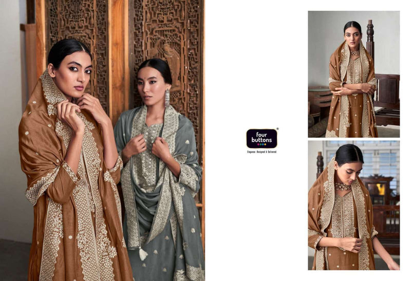 Four Buttons Zoya Vol 2 Pure Muslin Lakhnavi Jacquard Hand Work Salwar Kameez