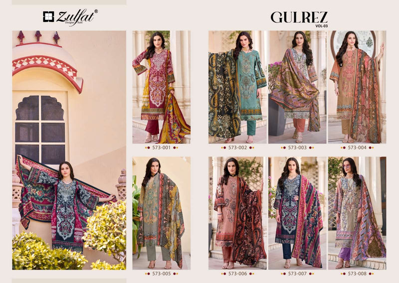 Zulfat Designer Suits Gulrez Vol 3 Cotton Heavy Daman Embroidery Work Salwar Suit