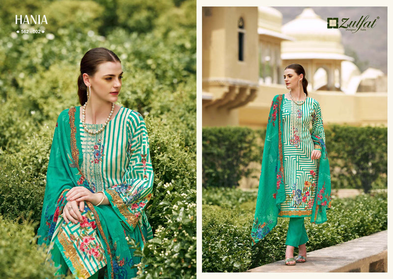 Zulfat Designer Suits Hania Cotton Designer Embroidery Work Unstitched Salwar Suit